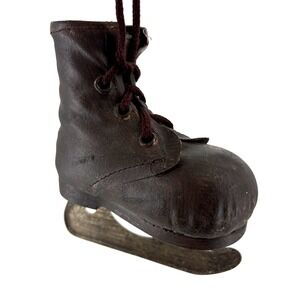Vintage Ice Skate Ornament Brown‎ Faux Leather Hockey Skating Pond